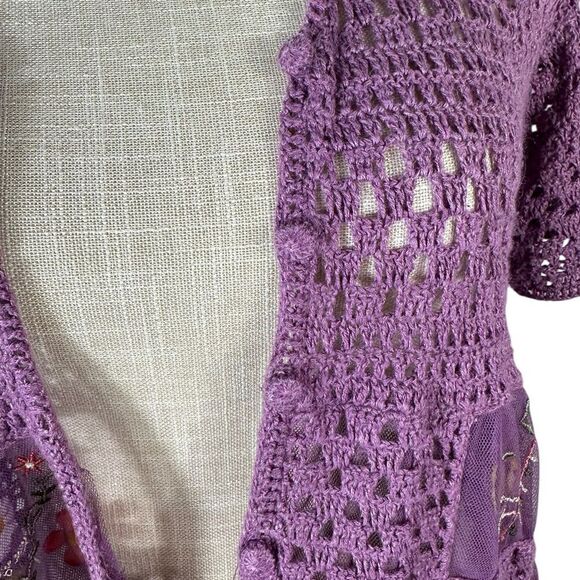 Purple Knit Handmade Gardencore Grannycore Unique Flower Patch Sweater - Picture 7 of 11